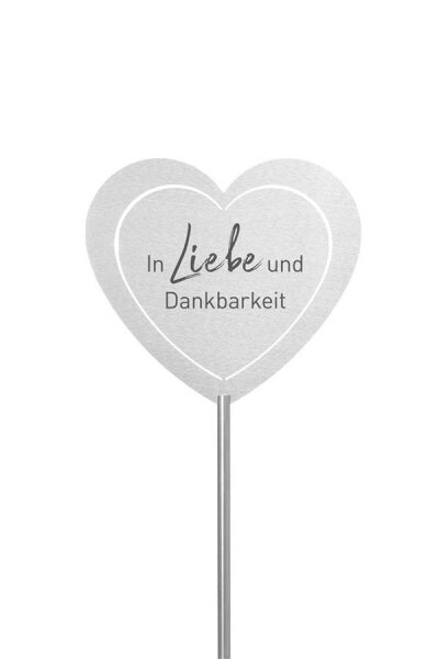 DOLORINO® Grabstecker Edelstahl, 2-teilig, Herz-Motiv *In Liebe und Dankbarkeit*